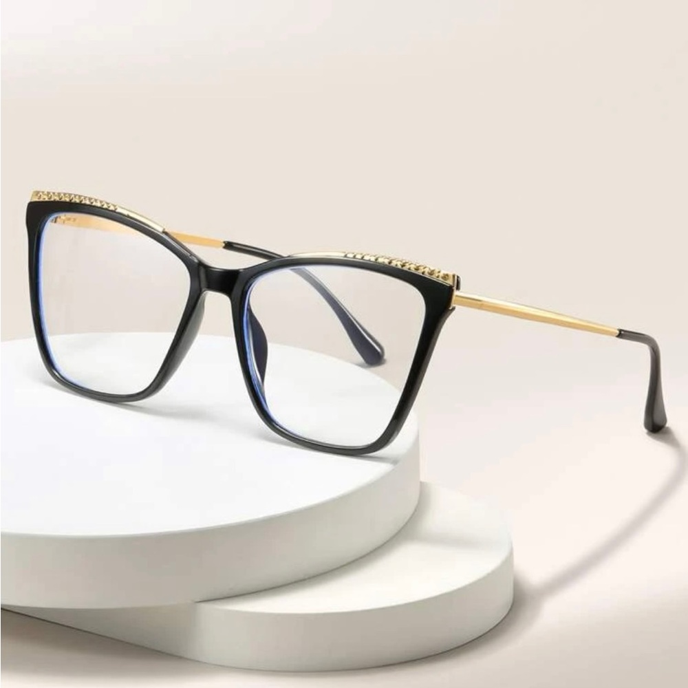 New”blue light”cat eye glasses with case.Stainless steel frame.Color-black/gold. - Picture 2 of 13